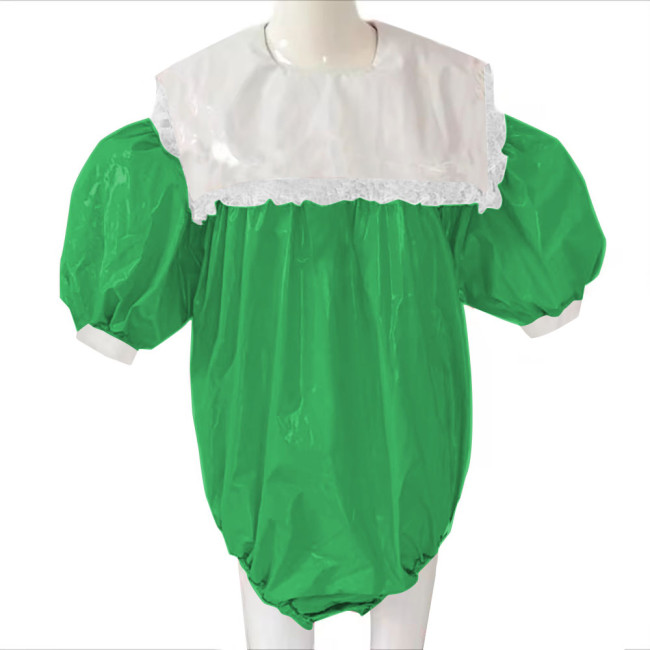 Adult Baby Sissy Bodysuit PVC Leather Lockable Loose Overalls Zipper Back Puff Sleeve Crossdresser Costume Female Playsuit 7XL