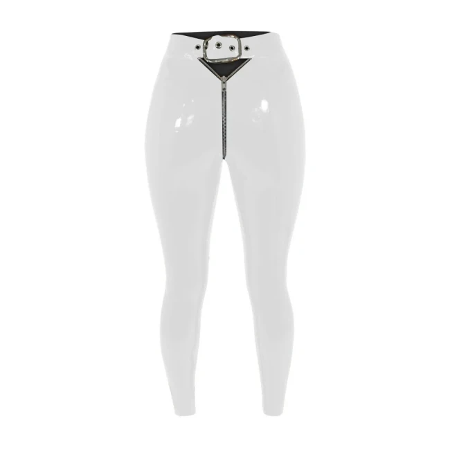 Sexy Punk High Waist PVC Leather Leggings Wetlook Stretch Long Pencil Pants Women Zipper Open Crotch Hollow Bodycon Trousers