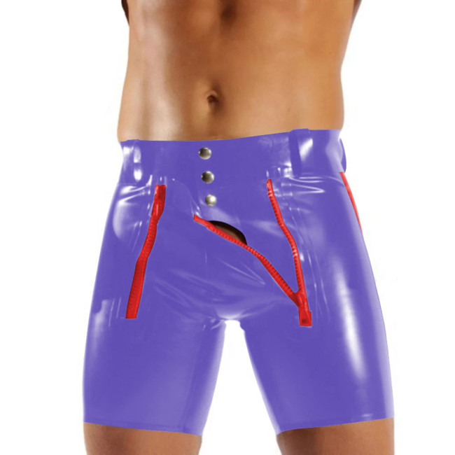 Sexy Men Boxer Shorts Wetlook Open Crotch PVC Shiny Lingerie Punk U Convex Pouch Glossy Patent Leather Hot Pant Zipper Underwear