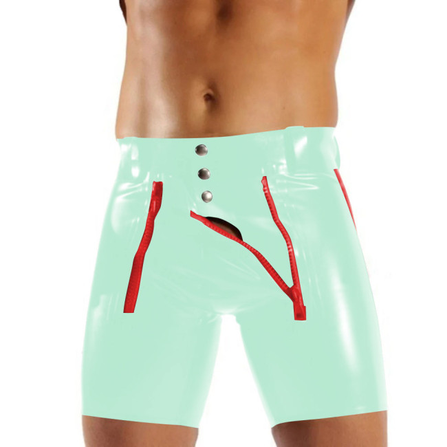 Sexy Men Boxer Shorts Wetlook Open Crotch PVC Shiny Lingerie Punk U Convex Pouch Glossy Patent Leather Hot Pant Zipper Underwear