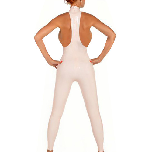 Sleeveless PVC Jumpsuit Wetlook Zipper Back Catsuit Latex Look Bodysuit Shiny PU Leather Cosplay Jumpsuit Leotard Tight Unitard