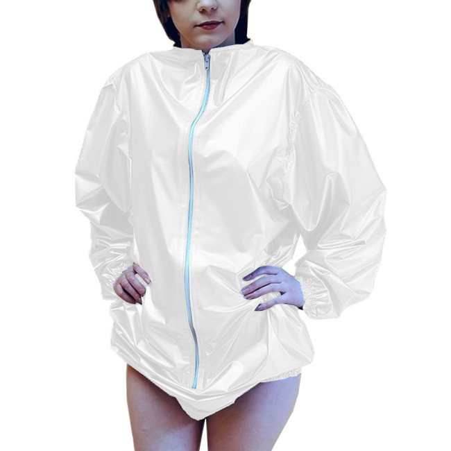 Loose Long Sleeve Stretchy Bodysuit Cosplay Vinyl PVC Leather High Cut Jumpsuit Front Zipper Ladies Wet Look Playsuits Exotic