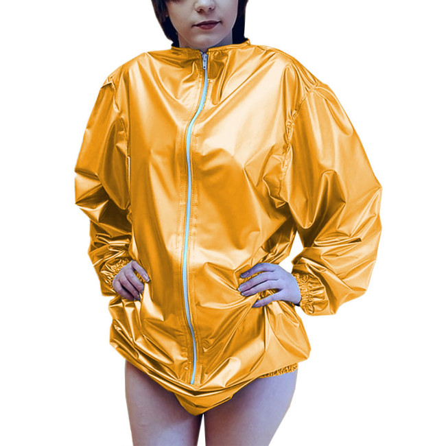 Loose Long Sleeve Stretchy Bodysuit Cosplay Vinyl PVC Leather High Cut Jumpsuit Front Zipper Ladies Wet Look Playsuits Exotic