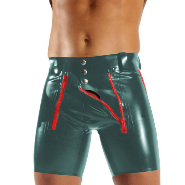 Sexy Men Boxer Shorts Wetlook Open Crotch PVC Shiny Lingerie Punk U Convex Pouch Glossy Patent Leather Hot Pant Zipper Underwear