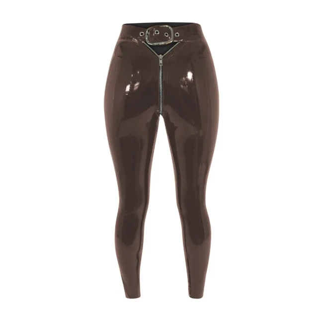 Sexy Punk High Waist PVC Leather Leggings Wetlook Stretch Long Pencil Pants Women Zipper Open Crotch Hollow Bodycon Trousers