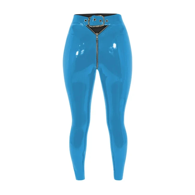 Sexy Punk High Waist PVC Leather Leggings Wetlook Stretch Long Pencil Pants Women Zipper Open Crotch Hollow Bodycon Trousers