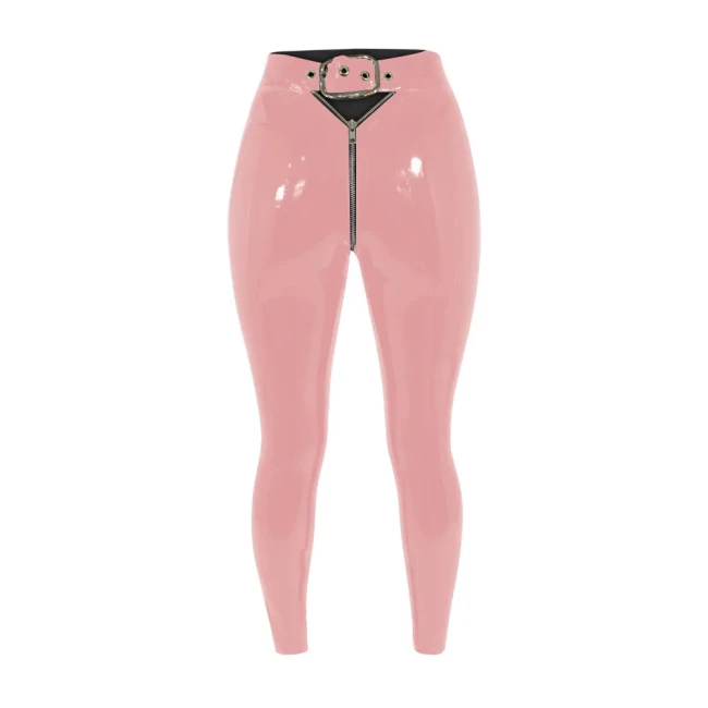 Sexy Punk High Waist PVC Leather Leggings Wetlook Stretch Long Pencil Pants Women Zipper Open Crotch Hollow Bodycon Trousers