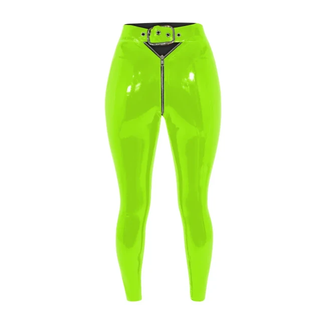 Sexy Punk High Waist PVC Leather Leggings Wetlook Stretch Long Pencil Pants Women Zipper Open Crotch Hollow Bodycon Trousers