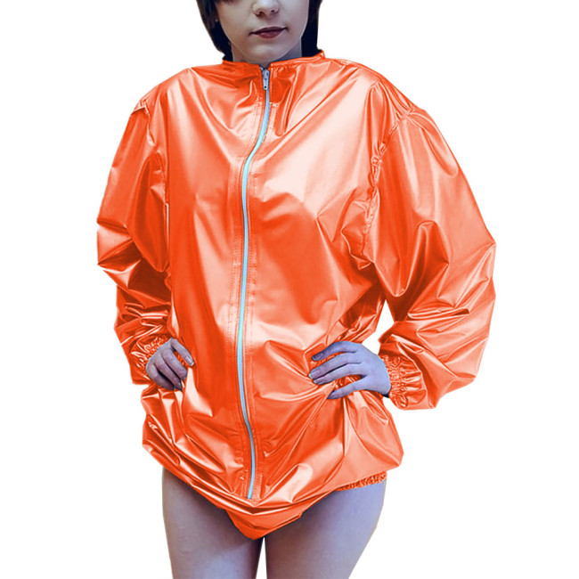 Loose Long Sleeve Stretchy Bodysuit Cosplay Vinyl PVC Leather High Cut Jumpsuit Front Zipper Ladies Wet Look Playsuits Exotic
