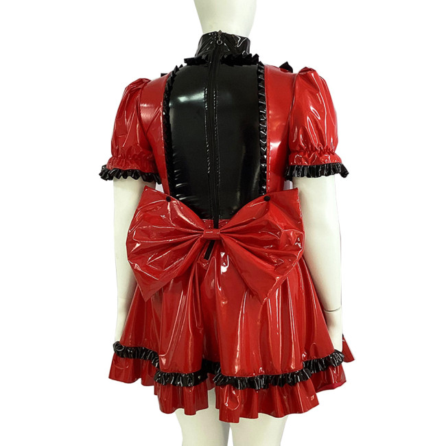 Sissy Puff Short Sleeve Vintage Dress Lace-up Ruffles Bow Party Lolita Dress Plus Size Sweet PVC Shiny Dress Cosplay Outfits 7XL