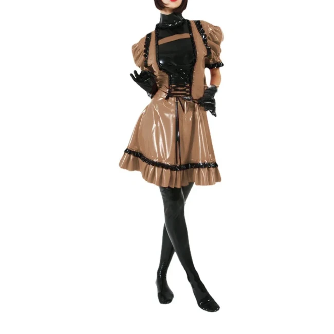 Sissy Puff Short Sleeve Vintage Dress Lace-up Ruffles Bow Party Lolita Dress Plus Size Sweet PVC Shiny Dress Cosplay Outfits 7XL