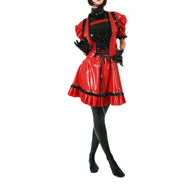 Sissy Puff Short Sleeve Vintage Dress Lace-up Ruffles Bow Party Lolita Dress Plus Size Sweet PVC Shiny Dress Cosplay Outfits 7XL