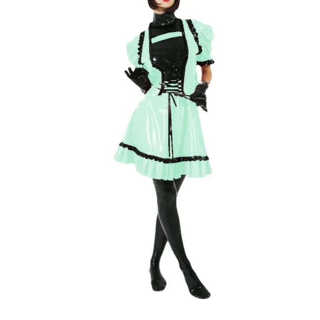 Sissy Puff Short Sleeve Vintage Dress Lace-up Ruffles Bow Party Lolita Dress Plus Size Sweet PVC Shiny Dress Cosplay Outfits 7XL