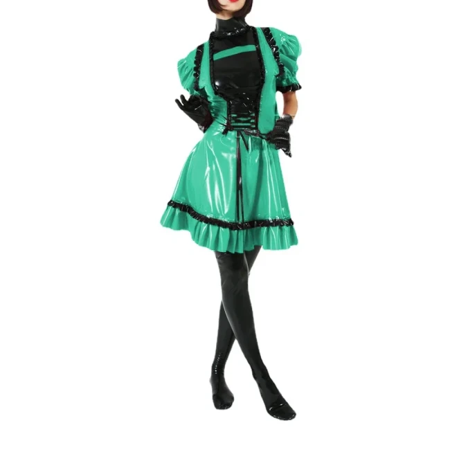 Sissy Puff Short Sleeve Vintage Dress Lace-up Ruffles Bow Party Lolita Dress Plus Size Sweet PVC Shiny Dress Cosplay Outfits 7XL