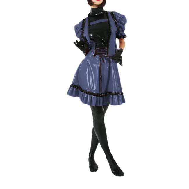 Sissy Puff Short Sleeve Vintage Dress Lace-up Ruffles Bow Party Lolita Dress Plus Size Sweet PVC Shiny Dress Cosplay Outfits 7XL