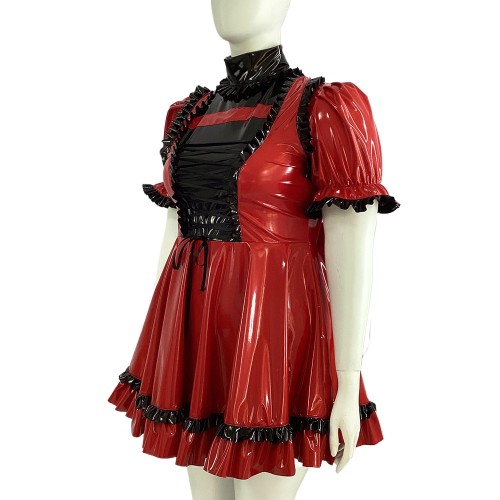 Sissy Puff Short Sleeve Vintage Dress Lace-up Ruffles Bow Party Lolita Dress Plus Size Sweet PVC Shiny Dress Cosplay Outfits 7XL