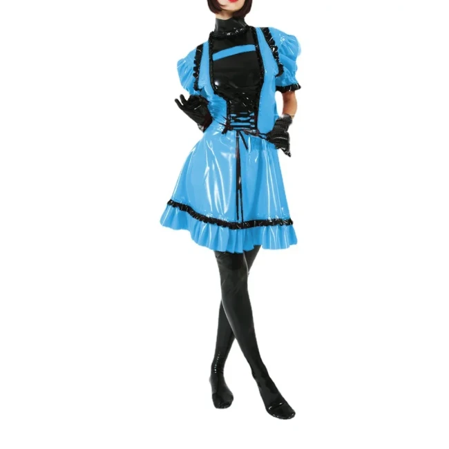 Sissy Puff Short Sleeve Vintage Dress Lace-up Ruffles Bow Party Lolita Dress Plus Size Sweet PVC Shiny Dress Cosplay Outfits 7XL