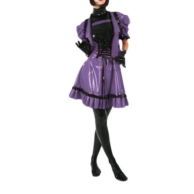 Sissy Puff Short Sleeve Vintage Dress Lace-up Ruffles Bow Party Lolita Dress Plus Size Sweet PVC Shiny Dress Cosplay Outfits 7XL