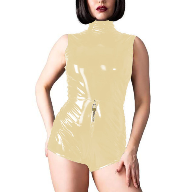 Lockable PVC Leather Bodysuit Sleeveless Two Way Zipper Open Crotch Jumpsuit  Sissy Mens Crossdresser Rompers Gay Body 7XL