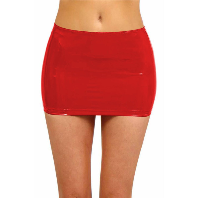 PVC Leather Sexy Costume Skinny Mini Skirts for Women Solid Color Pencil Skirt Faux Latex Bodycon Skirt With Zipper Clubwear