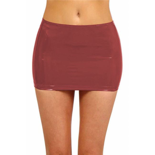 PVC Leather Sexy Costume Skinny Mini Skirts for Women Solid Color Pencil Skirt Faux Latex Bodycon Skirt With Zipper Clubwear
