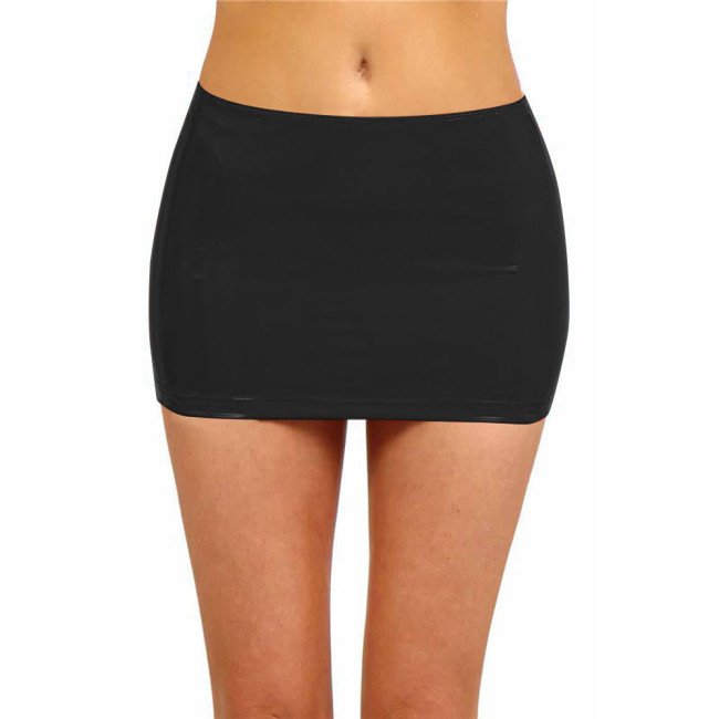 PVC Leather Sexy Costume Skinny Mini Skirts for Women Solid Color Pencil Skirt Faux Latex Bodycon Skirt With Zipper Clubwear