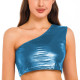 Women Crop Tops Shiny Metallic One Shoulder Tank Top Modern Jazz Hip-hop Dance Costumes Street Dancewear Slim Bustiers Tank 7XL