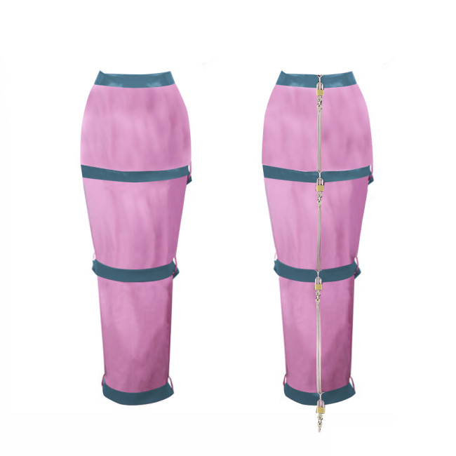 Lockable Hobble Skirts Sexy Female Women PVC Leather High Waist Bodycon Skirts Sissy Mens Crossdressering Long Pencil Skirts 7XL
