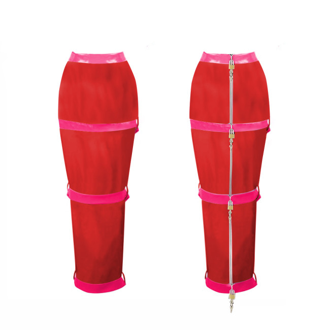 Lockable Long Skirts Mens Sissy Crossdressing PVC Leather Pencil Skirts Office Lady High Waist Stretch Ankle Length Skirts 7XL