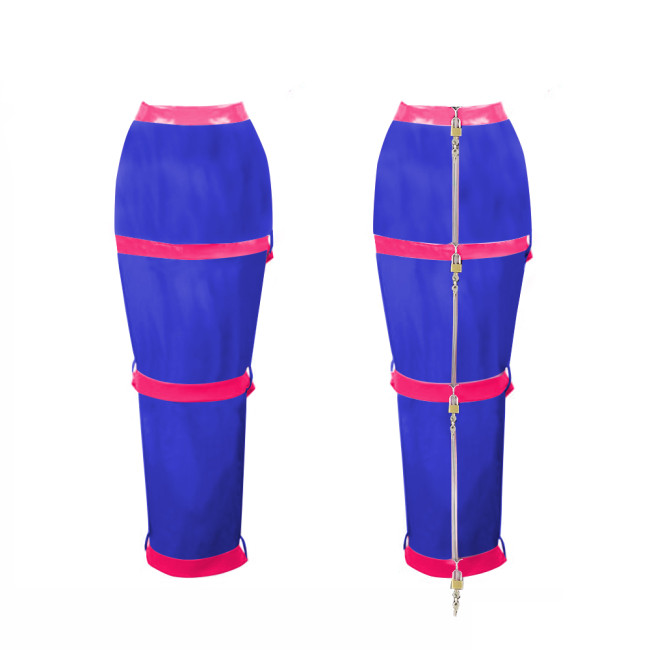 Lockable Long Skirts Mens Sissy Crossdressing PVC Leather Pencil Skirts Office Lady High Waist Stretch Ankle Length Skirts 7XL