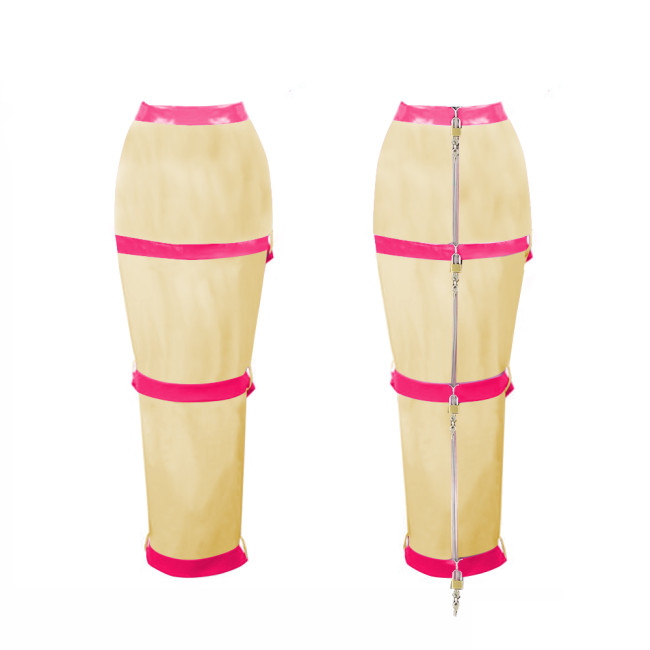 Lockable Long Skirts Mens Sissy Crossdressing PVC Leather Pencil Skirts Office Lady High Waist Stretch Ankle Length Skirts 7XL