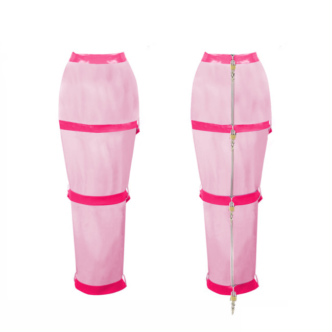 Lockable Long Skirts Mens Sissy Crossdressing PVC Leather Pencil Skirts Office Lady High Waist Stretch Ankle Length Skirts 7XL
