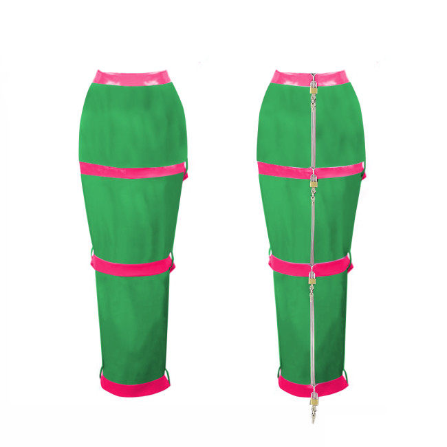 Lockable Long Skirts Mens Sissy Crossdressing PVC Leather Pencil Skirts Office Lady High Waist Stretch Ankle Length Skirts 7XL