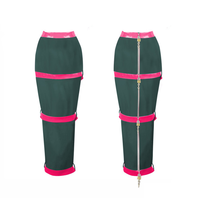 Lockable Long Skirts Mens Sissy Crossdressing PVC Leather Pencil Skirts Office Lady High Waist Stretch Ankle Length Skirts 7XL