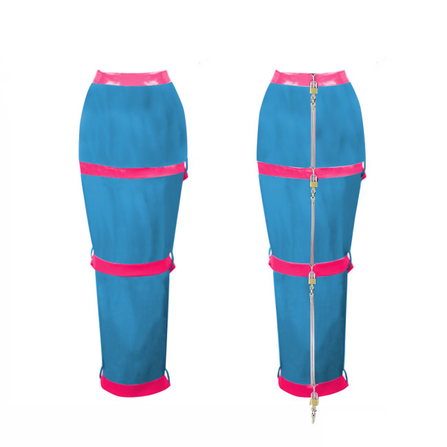 Lockable Long Skirts Mens Sissy Crossdressing PVC Leather Pencil Skirts Office Lady High Waist Stretch Ankle Length Skirts 7XL
