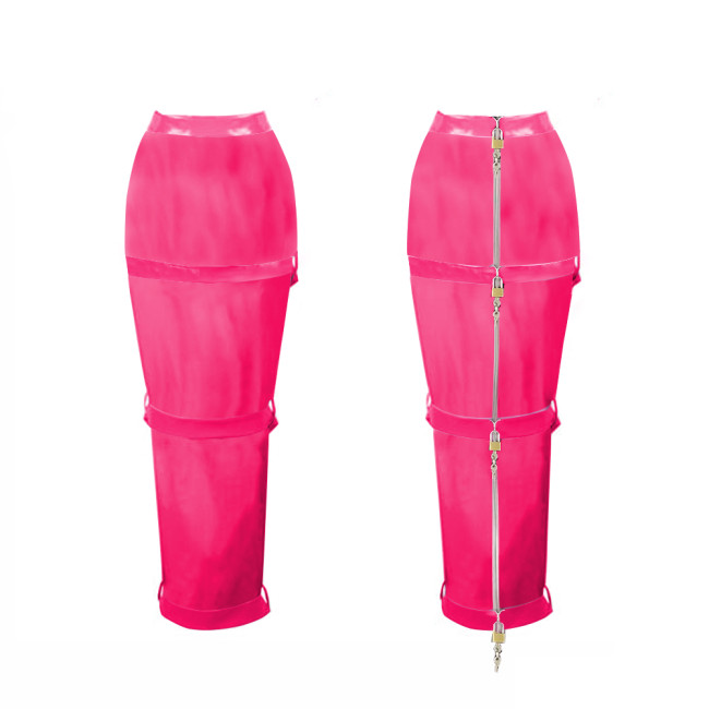 Lockable Long Skirts Mens Sissy Crossdressing PVC Leather Pencil Skirts Office Lady High Waist Stretch Ankle Length Skirts 7XL
