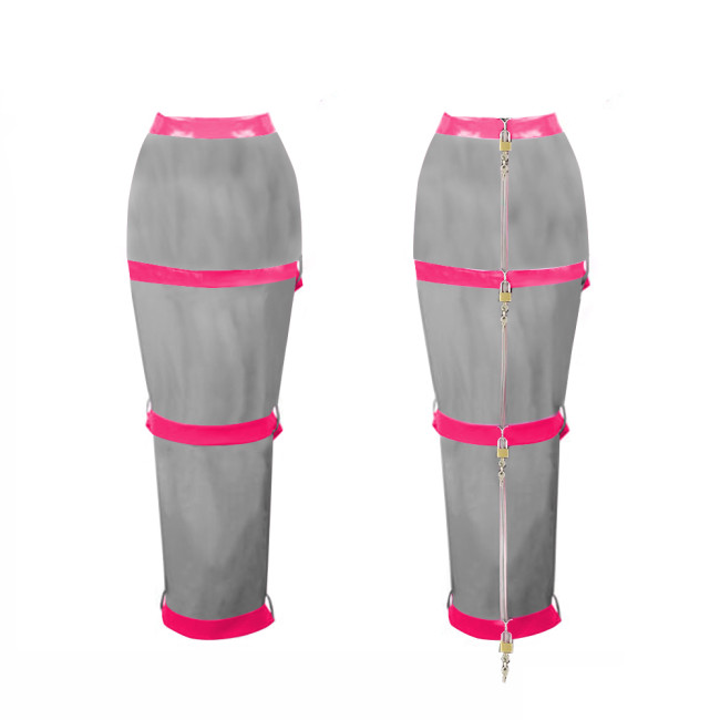 Lockable Long Skirts Mens Sissy Crossdressing PVC Leather Pencil Skirts Office Lady High Waist Stretch Ankle Length Skirts 7XL