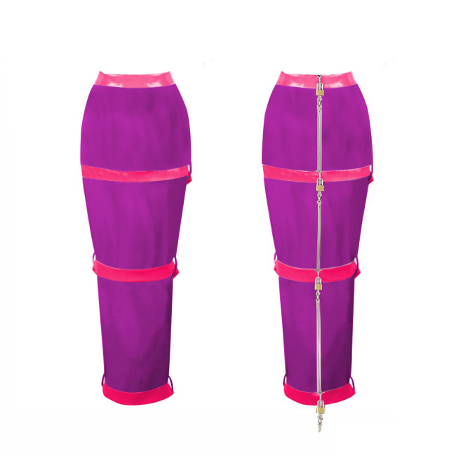 Lockable Long Skirts Mens Sissy Crossdressing PVC Leather Pencil Skirts Office Lady High Waist Stretch Ankle Length Skirts 7XL