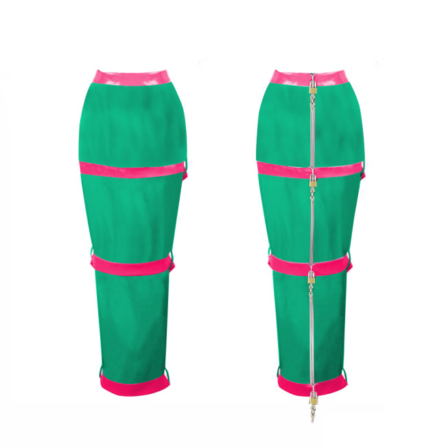 Lockable Long Skirts Mens Sissy Crossdressing PVC Leather Pencil Skirts Office Lady High Waist Stretch Ankle Length Skirts 7XL