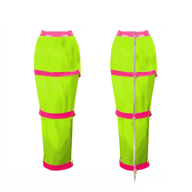 Lockable Long Skirts Mens Sissy Crossdressing PVC Leather Pencil Skirts Office Lady High Waist Stretch Ankle Length Skirts 7XL