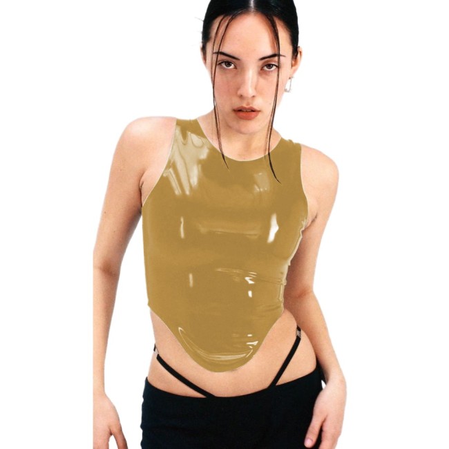 Gothic Women PVC Leather Camis Sexy Fashion Faux Latex Tank Skinny Short Crop Tops Latex Look Tanks High Stree Party Club Tanks