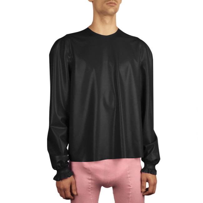 PVC Leather Shiny Shirt Sissy Mens Crossdressing T-Shirt Tops Stretchy Long Sleeve Loose Blouse Sissy Tops Gay Trendy Costume