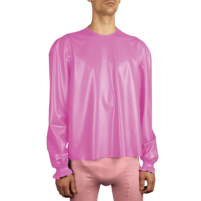PVC Leather Shiny Shirt Sissy Mens Crossdressing T-Shirt Tops Stretchy Long Sleeve Loose Blouse Sissy Tops Gay Trendy Costume