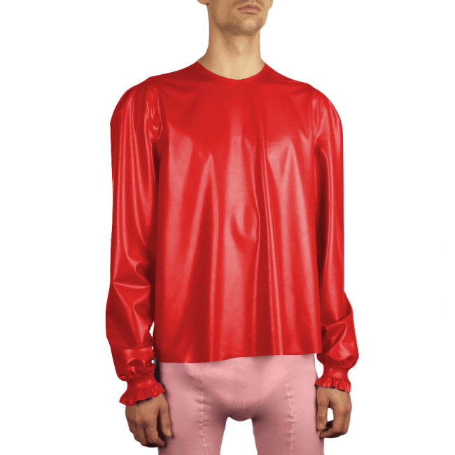 PVC Leather Shiny Shirt Sissy Mens Crossdressing T-Shirt Tops Stretchy Long Sleeve Loose Blouse Sissy Tops Gay Trendy Costume
