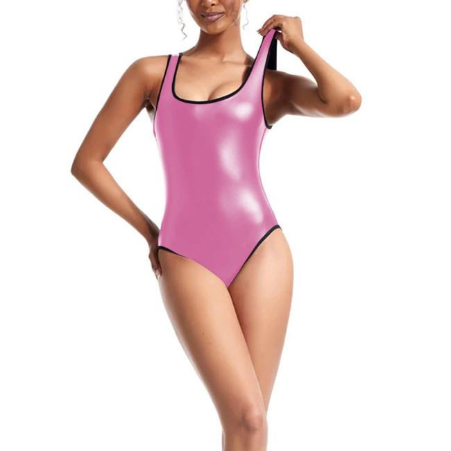 Solid PVC Leather Bodysuits Women Sleeveless Backless Romper Jumpsuit Beach Wear Bodysuits Skinny Female Tight One Piece Overall
