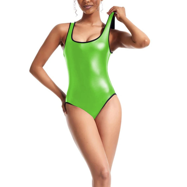 Solid PVC Leather Bodysuits Women Sleeveless Backless Romper Jumpsuit Beach Wear Bodysuits Skinny Female Tight One Piece Overall