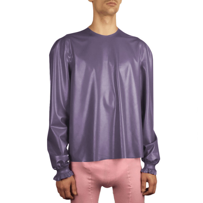 PVC Leather Shiny Shirt Sissy Mens Crossdressing T-Shirt Tops Stretchy Long Sleeve Loose Blouse Sissy Tops Gay Trendy Costume