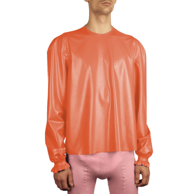 PVC Leather Shiny Shirt Sissy Mens Crossdressing T-Shirt Tops Stretchy Long Sleeve Loose Blouse Sissy Tops Gay Trendy Costume
