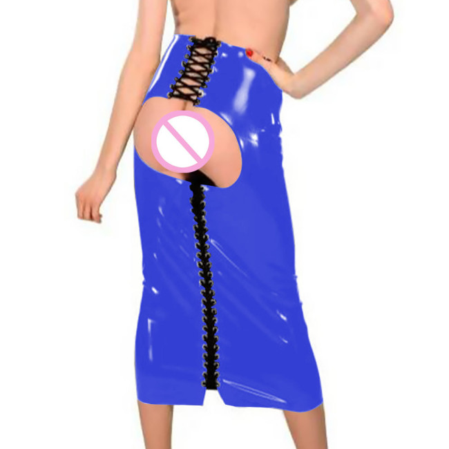 Open Hip PVC Leather Long Skirts Csual PVC Slim Bodycon Rivet Corn Gothic Skirts Punk Party Leather Costume Exotic Streetwear
