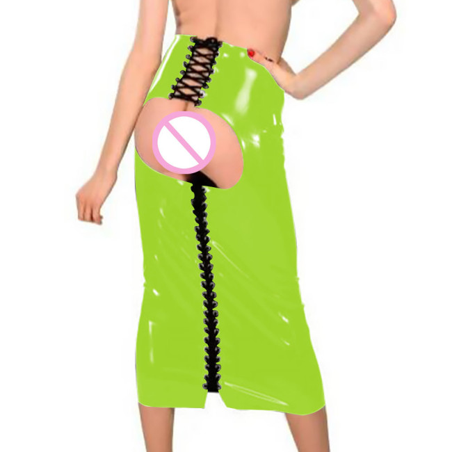 Open Hip PVC Leather Long Skirts Csual PVC Slim Bodycon Rivet Corn Gothic Skirts Punk Party Leather Costume Exotic Streetwear